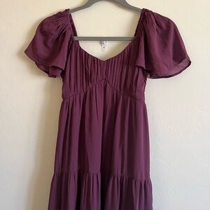Abercrombie & Fitch Ruched Flutter Sleeve Midi Maxi Dress Plum Purple Size XS